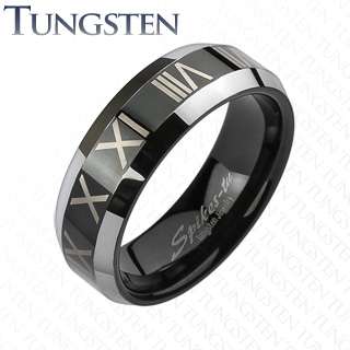 Tungsten Carbide Black Roman Numeral Striped Band Ring Sz 9 13  