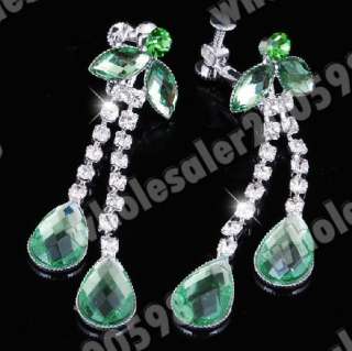 Flower Green Rhinestone&Acryl Necklace&Earrings 1Set  
