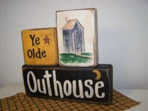 Ye Olde Outhouse sign bathroom decor wood block stacker  