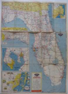 1949 STANDARD OIL Road Map FLORIDA Jacsonville Miami Tampa Lake Wales 