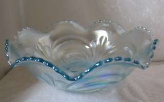 Ice Blue Carnival Rainbow Glass Ruffle Bowl 8  