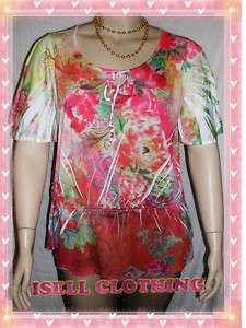 2X Peasant TUNIC SS Shirt PINK 54 SUBLIMATION floral  
