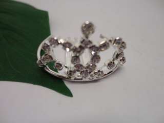 Silver Plated Rhinestone Heart Crown Tiara Headband Wedding and Party 