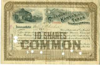 Missouri Kansas Texas Railway Co. Stock Certificate  