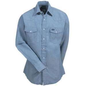 Wrangler MS70919 Mens Blue Chambray Cotton Twill Western Shirt  