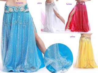 Belly Dance Embroidery Sparkle Tulle/Satin Dance Skirt  