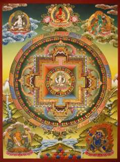 122.Chenrezig 4 Arms Mandala Thangka Painting, 30 H  