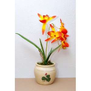 Orchideen Gesteck rot orange Kunstblume  Küche & Haushalt