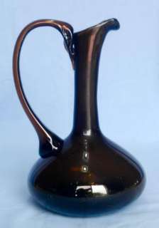 VTG Large HAND BLOWN AMBER Glass EWER Pitcher AWESOME  