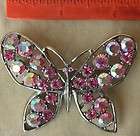Pin Brooch Rhinestone Aurora Borealis Pink Butterfly Vintage