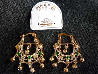   boucles doreilles savoyardes en plaqué or + CZ verts