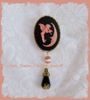   Broche Camée Ange Musicien Lune Bijou Elfique Caméo ©