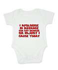 FUNNY BABY GROW VEST   I APOLOGISE IN ADVANCE   BIRTHDAY CHRISTENING 