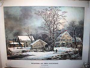 Currier & Ives Print   WINTER IN THE COUNTRY (Repro.)  