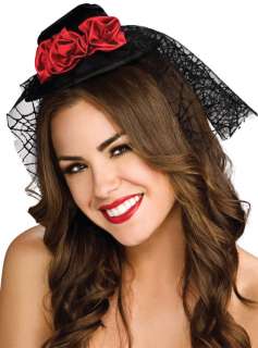 Mini Gothic Black Hat with Red Rose   Costume Accessories   Hats
