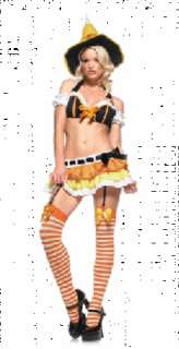Candy Corn Witch Sexy Costume Includes Halter bra top with ribbon 