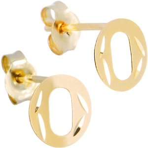  14K Yellow Gold Initial O Stud Earrings Jewelry