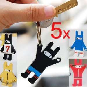  Ninja Rabbit Keychain (5 pack) Red/yellow/blue/black Silicone Bunny 