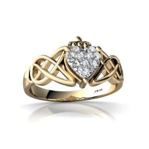   Yellow Gold White Diamond Celtic Claddagh Knot Ring Size 4.5 Jewelry
