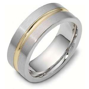   Designer Center Inlay Two Tone 14 Karat Gold Wedding Band Ring   12.25