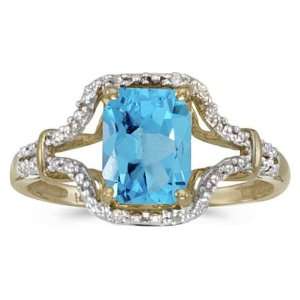   December Birthstone Emerald cut Blue Topaz And Diamond Ring Jewelry
