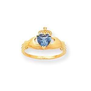   Yellow Gold Cubic Zirconia December Birthstone Claddagh Ring in Size 7