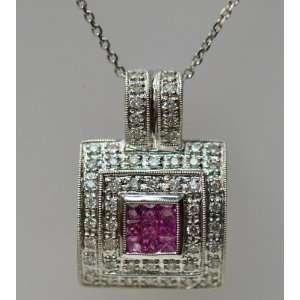  14kt White Gold Diamond & Pink Sapphire Pendant Jewelry