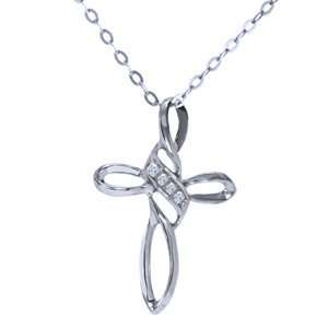  10k White Gold, Diamond Cross Pendant with Chain   16 inches Jewelry