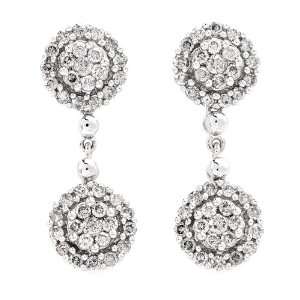  14K White Gold and Diamond Drop Earrings, 1.10ctw Jewelry