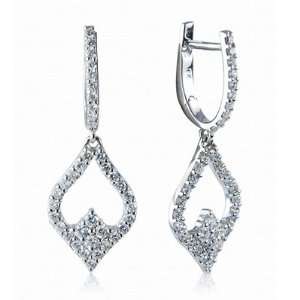 Prong Set Round Brilliant Diamond Drop Earrings in 18ct White Gold, 1 