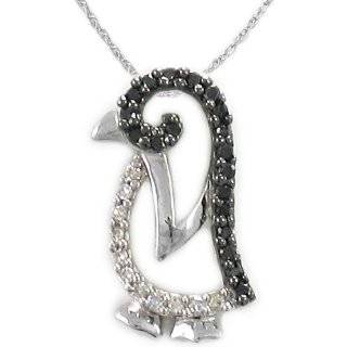   Gold Black and White Diamond Penguin Pendant (1/6 cttw), 18 Jewelry