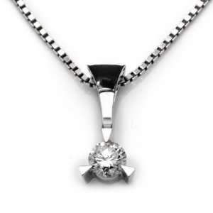 18K White Gold Polished Finished Round Diamond Solitaire Pendant w/925 