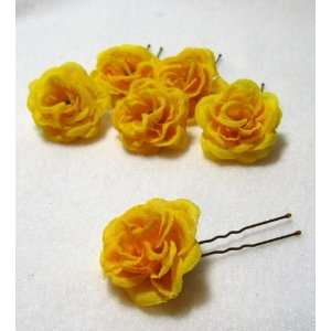    Small Yellow Rose Flower Hair Pins   Set of 6 