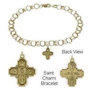    10 Karat Yellow Gold Saint Cross Charm Religious Bracelet Jewelry