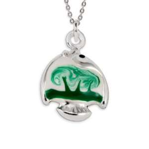    .925 Sterling Silver Green White Enamel Fish Pendant Jewelry