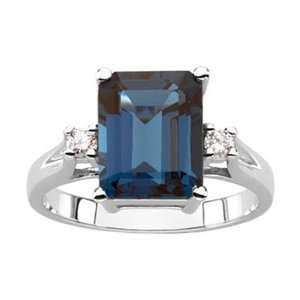  14K White Gold Genuine London Blue Topaz & Diamond Ring 