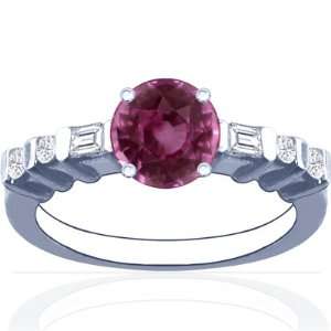   14K White Gold Round Cut Pink Sapphire Ring With Sidestones Jewelry