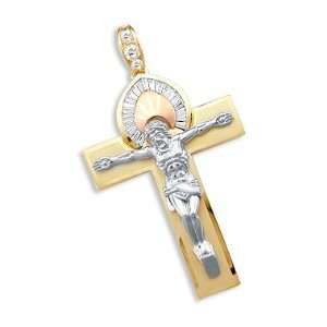    14k Yellow Tri Color Gold Cross Crucifix Pendant LARGE Jewelry