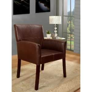   Faux Leather With Cherry Finish Wood Legs Accent Chair