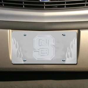 NCAA North Carolina State Wolfpack Silver Mirrored Flame License Plate 
