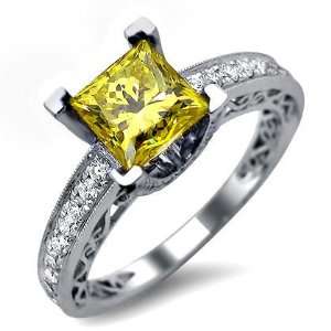 1.83ct Princess Cut Canary Yellow Diamond Engagement Ring 
