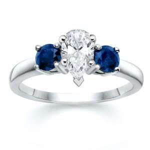   CT PEAR DIAMOND W ROUND BLUE SAPPHIRE RING 18K Samuel David Jewelry