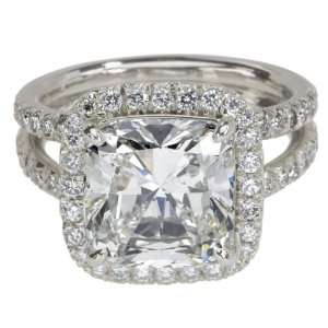 Platinum Cushion Cut Diamond Ring (GIA Certified 5.11 ct center, 5.95 