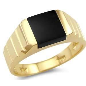   New Solid 14k Yellow Gold Ladies Square Onyx Ring Band Jewelry
