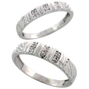  Sterling Silver Diamond Wedding Rings Set for him 5 mm and 