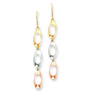  14k Tri Color Oval Drop Wire Earrings Shop4Silver 