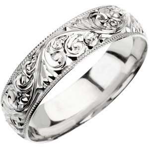   Wedding Band Ring Ring. Size 8 Hand Engraved Band In Platinum Size 8