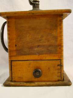   Antique VICTORIAN era CAST IRON & WOOD Old COFFEE Mill GRINDER Box