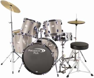 Percussion Plus 5 piece Drum Set / Kit   Smoke Silver  