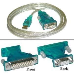  USB to Serial Cable, Type A Male to DB9/DB25 Male, 6 ft 